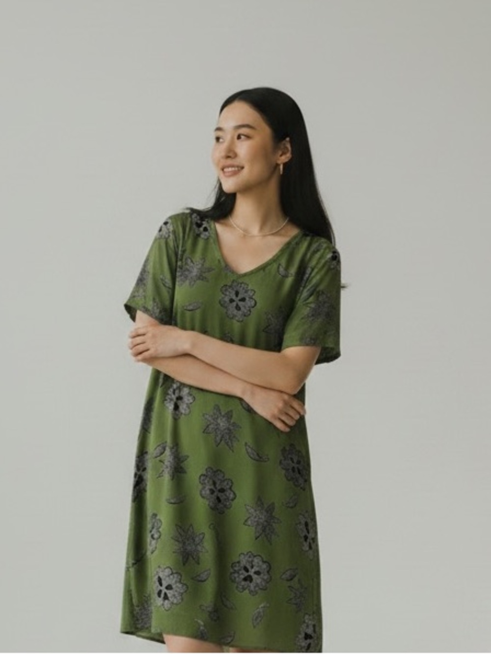 Equipment Femme 100% Silk Army green earthy organic Floral Vacation Dress large